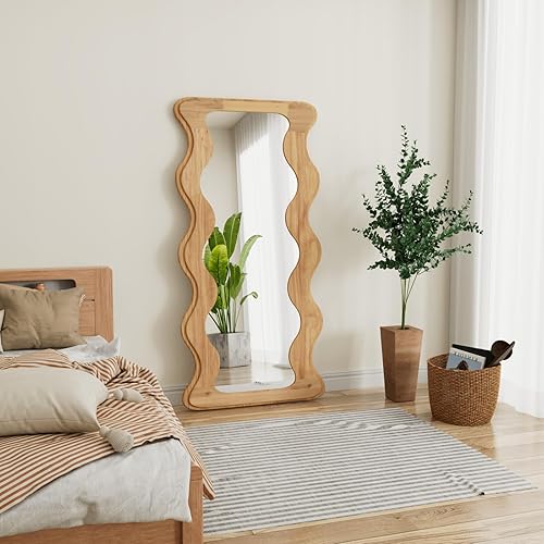 Miniatura 4 de Espejo de longitud completa de 65 x 24 pulgadas, con marco de madera, ondulado, espejo de cuerpo completo, a prueba de roturas, espejo de madera