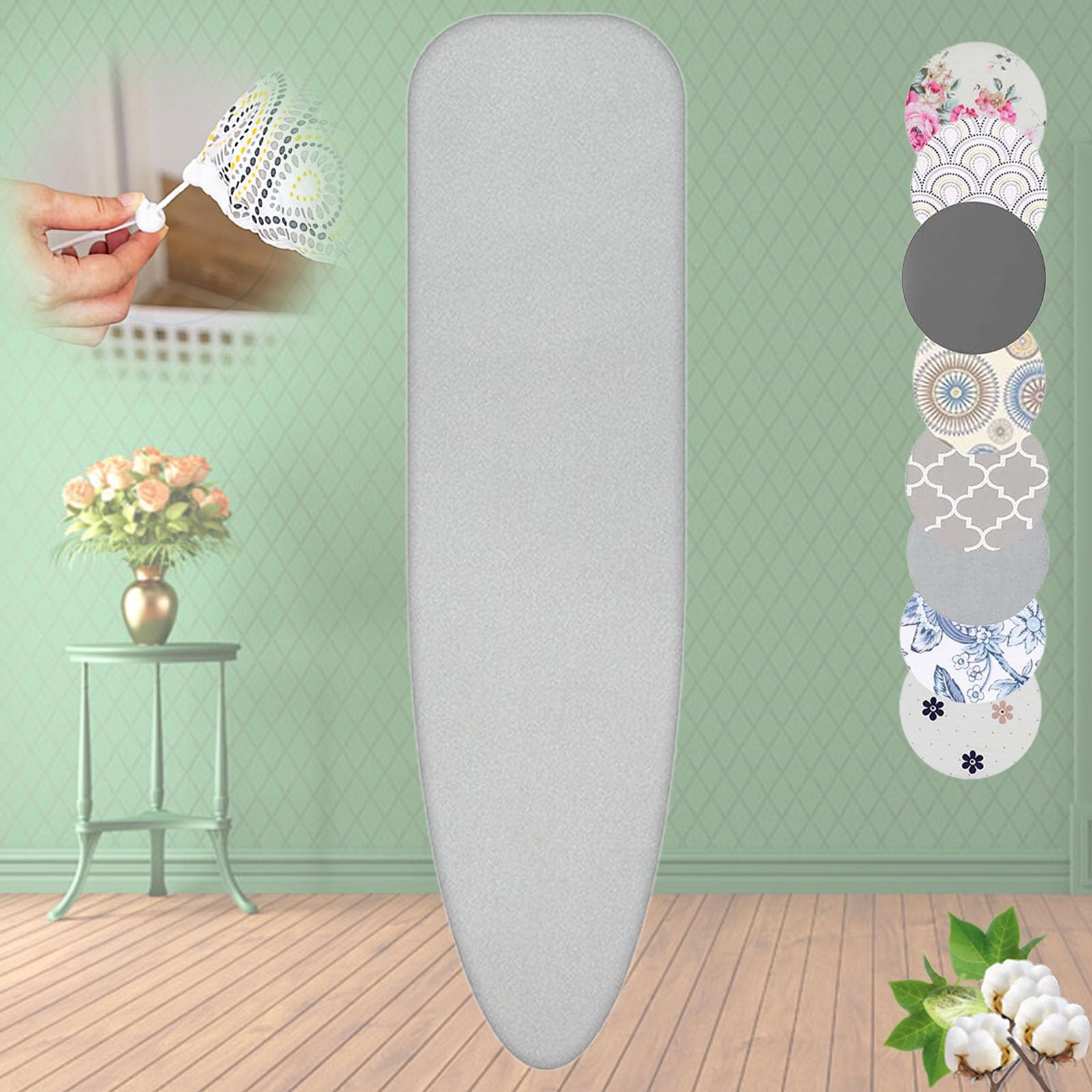 Funda para tabla de planchar resistente de 128 x 40 cm, funda acolchada de repuesto con cordón, se adapta a mesas de hierro estándar, diseño gris duradero y elegante