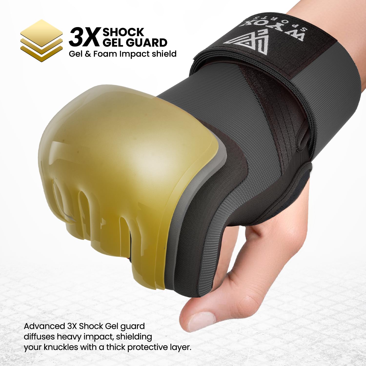 WYOX Fasce interne in gel da boxe, per uomini e donne, 80 cm, cinghie da polso rapide, protezione imbottita per nocche per Muay Thai, kickboxing, fasce per le mani per boxe e arti marziali