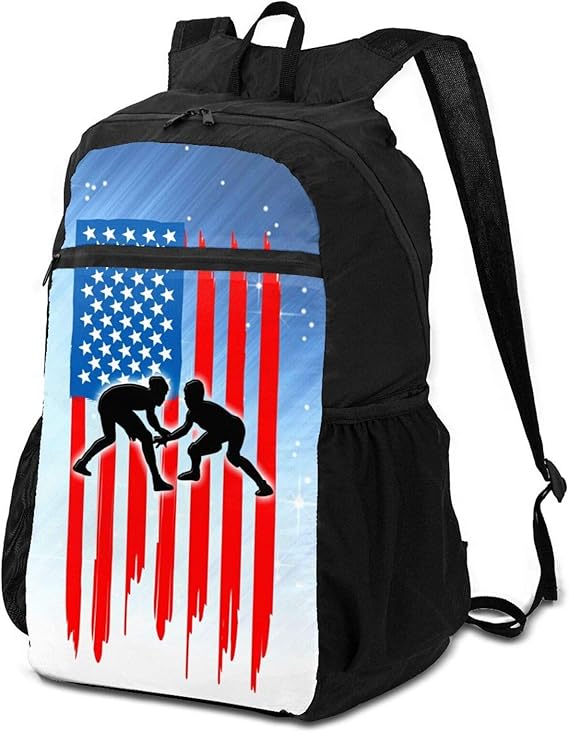 American Flag Wrestling Hiking Backpacks Laptop Backpack School Bag