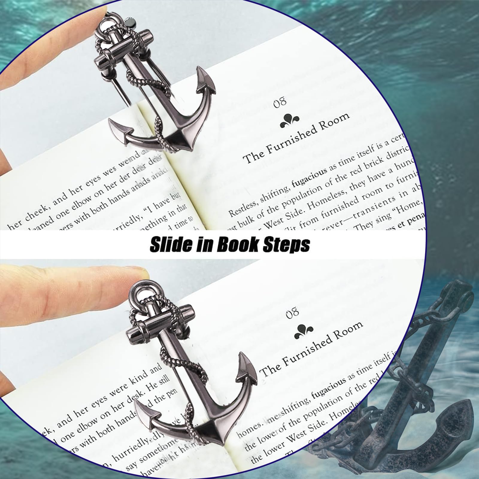 Eowppue 6 Pcs Exclusive Set of Book Page Holder Personalised Ship Metal Anchorl, Cosmic Moonwalk Design Bookmarks - Image 3