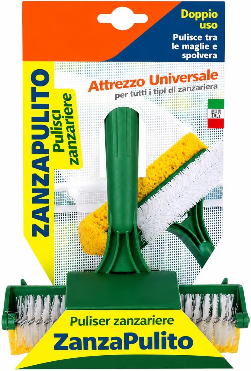 Spazzola pulisci zanzariere doppio uso con rullo e spugna