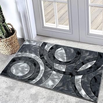 Rugs Inn Retro Doormat Anti Fatigue Kitchen Mat Non Slip Heavy Dense Pile Soft Fluffy Washable Modern Carpet Hallway Runner Floor Mats 50 x 80 cm, Grey