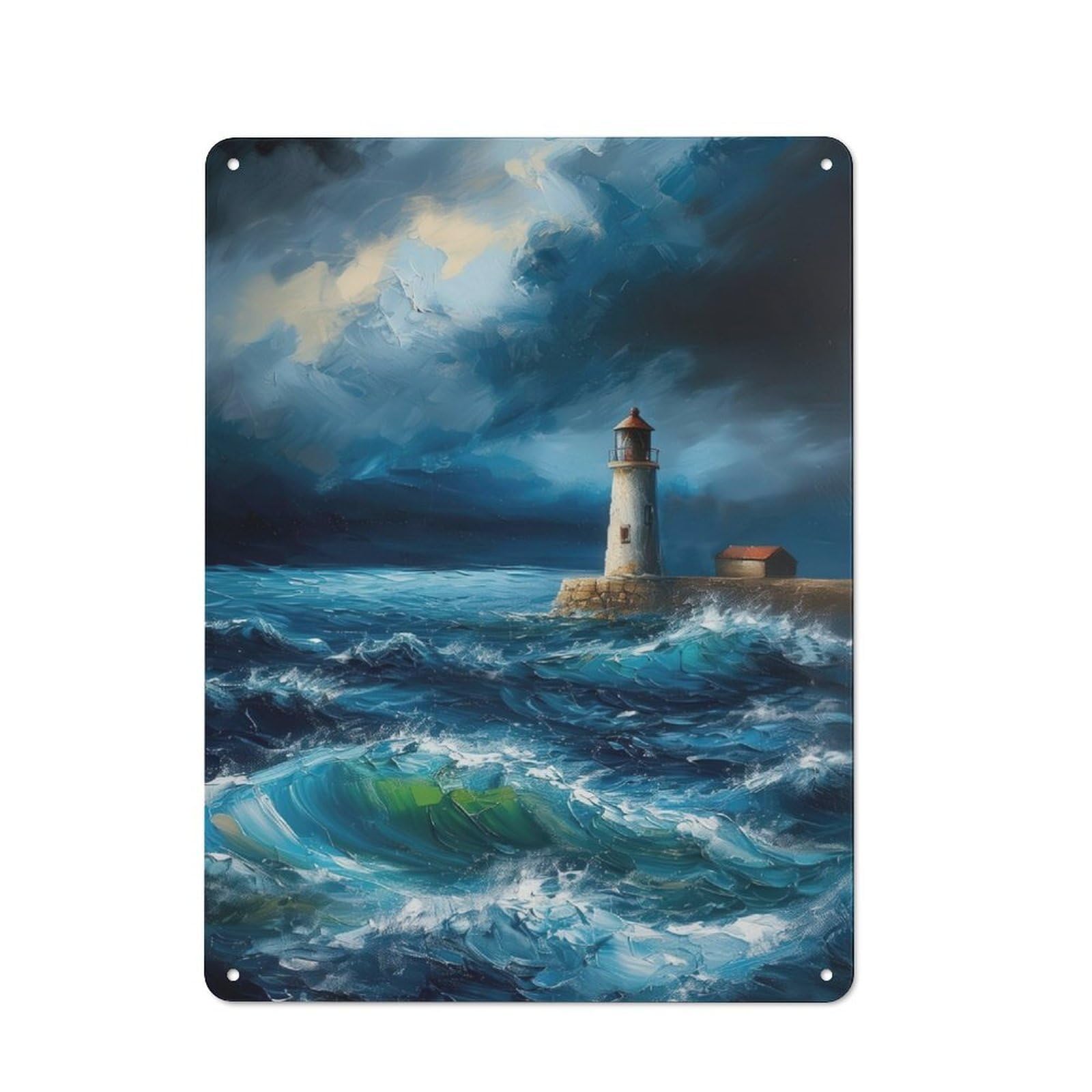 Junmoney Lighthouse Painting For Garden Room Or Summerhouse, Vintage Tin Sign 40X30cm, A Metal Wall Feature For Garden Rooms And Summerhouses