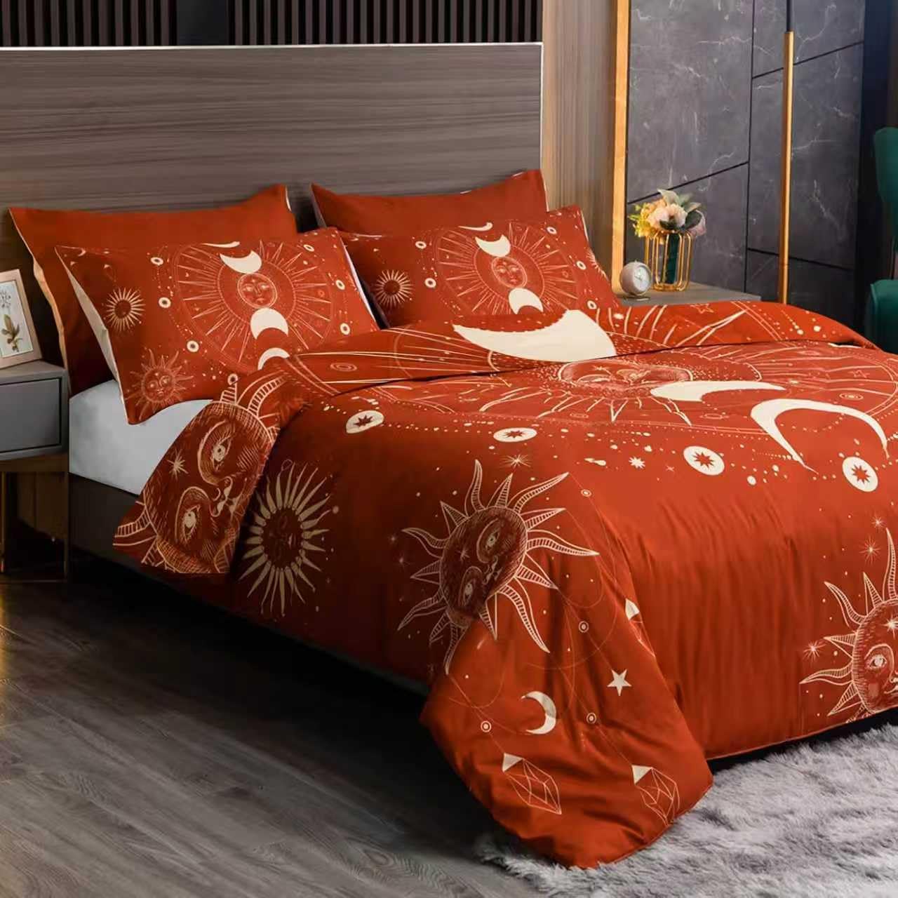 HOMHOMHA Double Duvet Cover Set -Celestial Double Bedding Set-Soft Microfibre Bed Cover for Adults Bedroom Decor-200x200 cm & 2 * 50x75 cm Pillowcases
