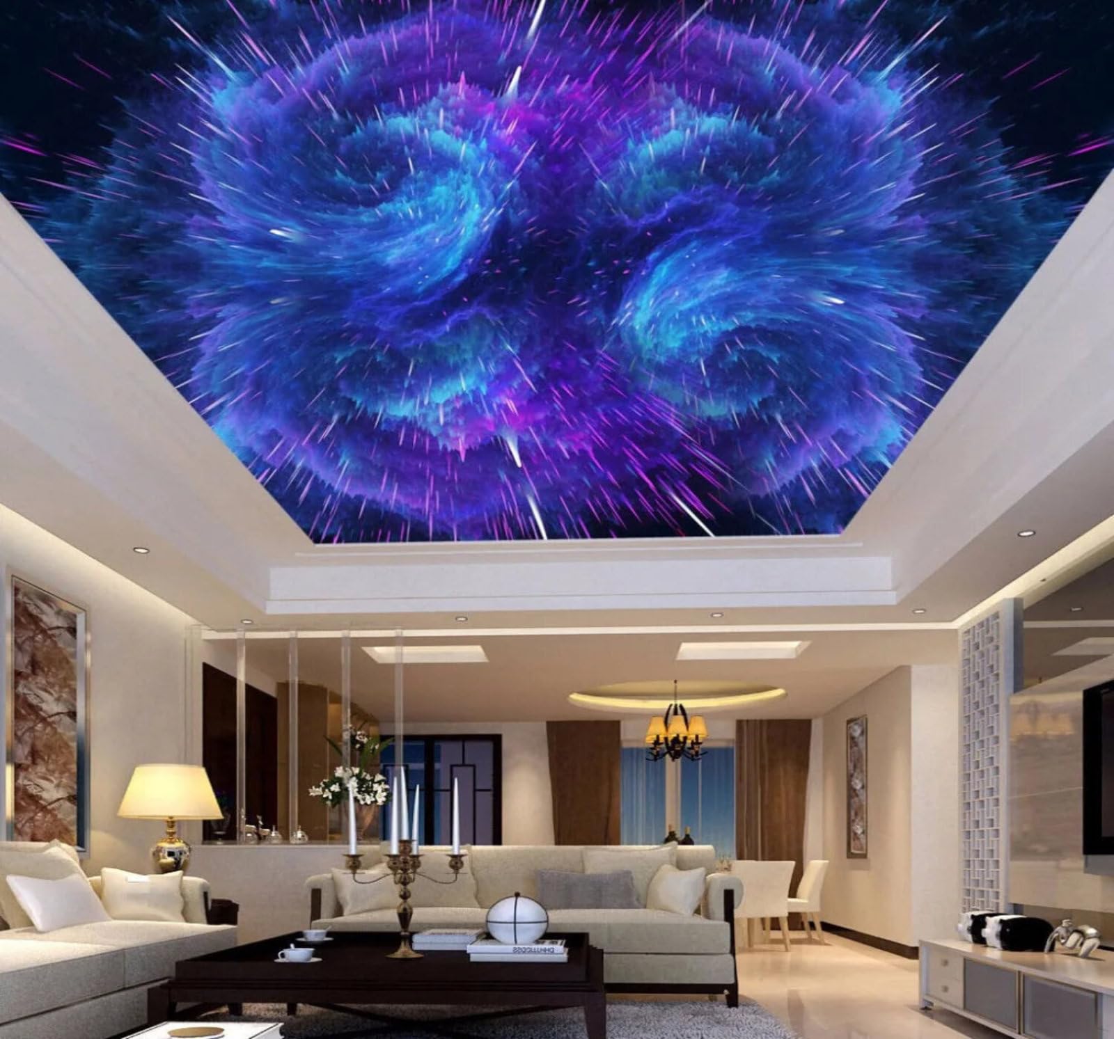 Abstract Three Dimensional Blue Iridescent Sky 3D Wallpaper Easy Install Feature Office Living Room Sofa Bedroom TV Background Wall Decoration-200cm×140cm