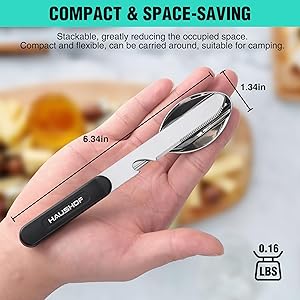 HAUSHOF 2-Pack 4-in-1 Camping Utensils, Stainless Steel Camping Eating Utensils with Carrying Bag, Detachable Spoon, Fork, Knife, Bottle Opener - Travel Utensil Set for Hiking, Picnic, Barbecue