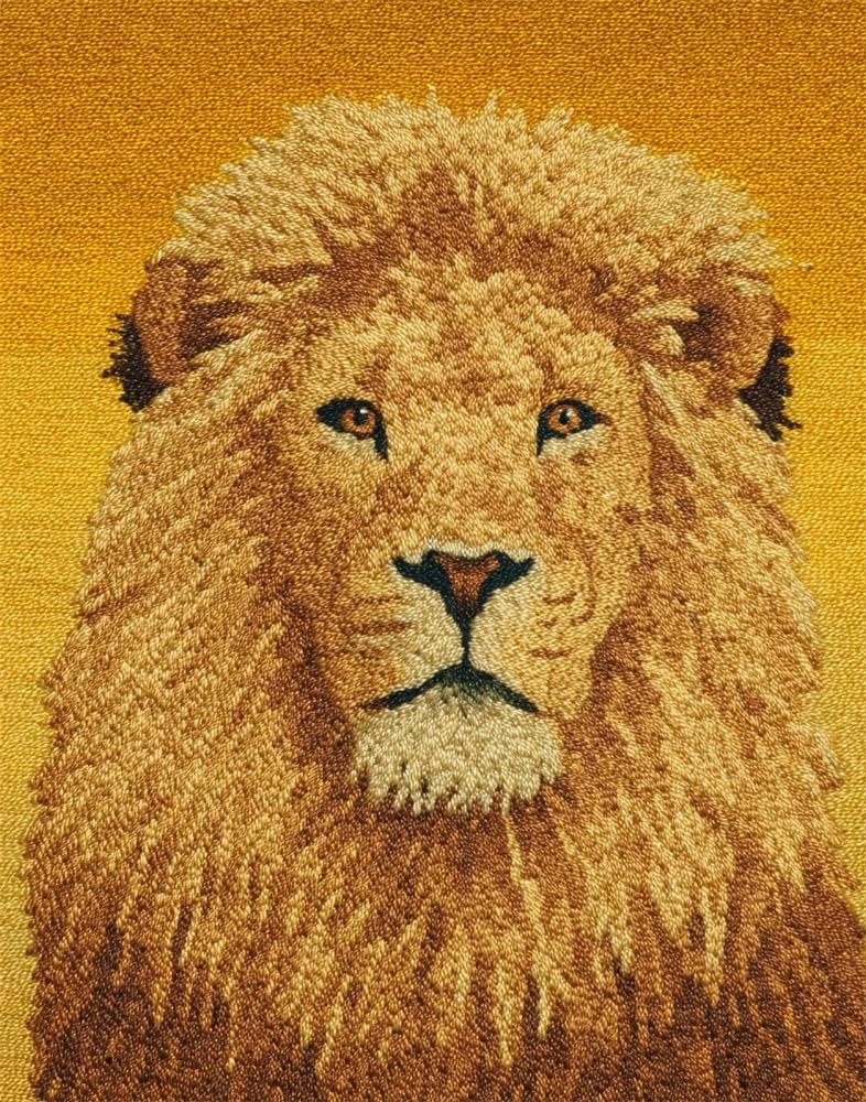 FWRTYCB 3D Latch Hook Rug Kit Sunset Male Lion Golden
