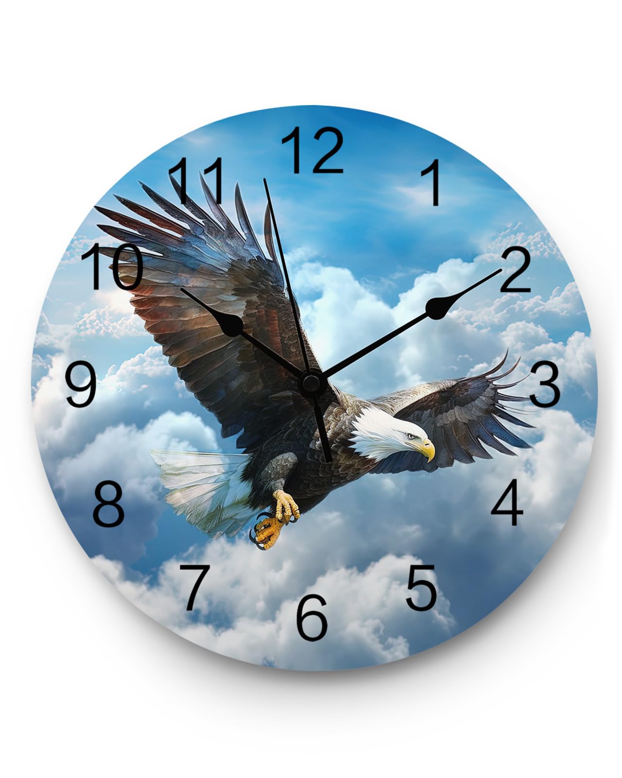 CosyBright Round Wall Clock 12 Inch Bedroom, Eagle Silent Battery Operated Non Ticking Wall Clocks with Large Numbers Easy to Read for Home, Living