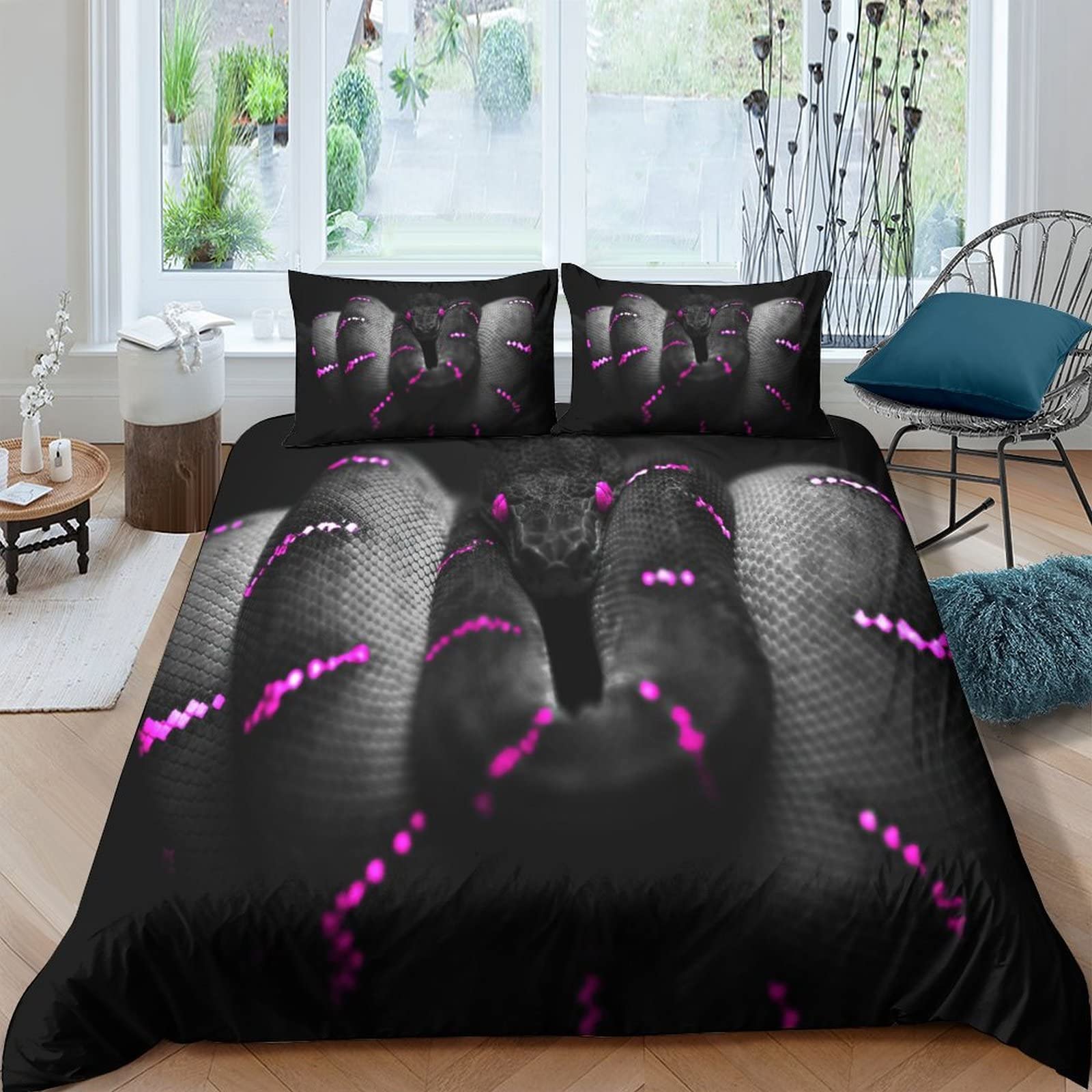 Housse de couette serpent 3D en microfibre 200x200 cm avec taies