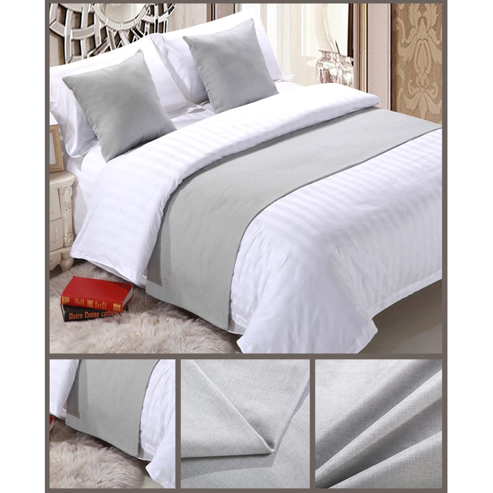 Bed Runner for Foot of Bed Bed Linen Bedspread Solid End Towel Cover Bedding Protection Bed Scarf for Hotel Bedroom Decor, Grey 50 * 210cm