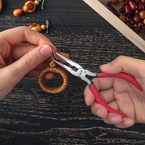 Miniatura 6 de Alicates de punta de aguja, 5 pulgadas, paquete de 5, alicates de punta larga con cortador lateral, con resorte para cortar y doblar alambre