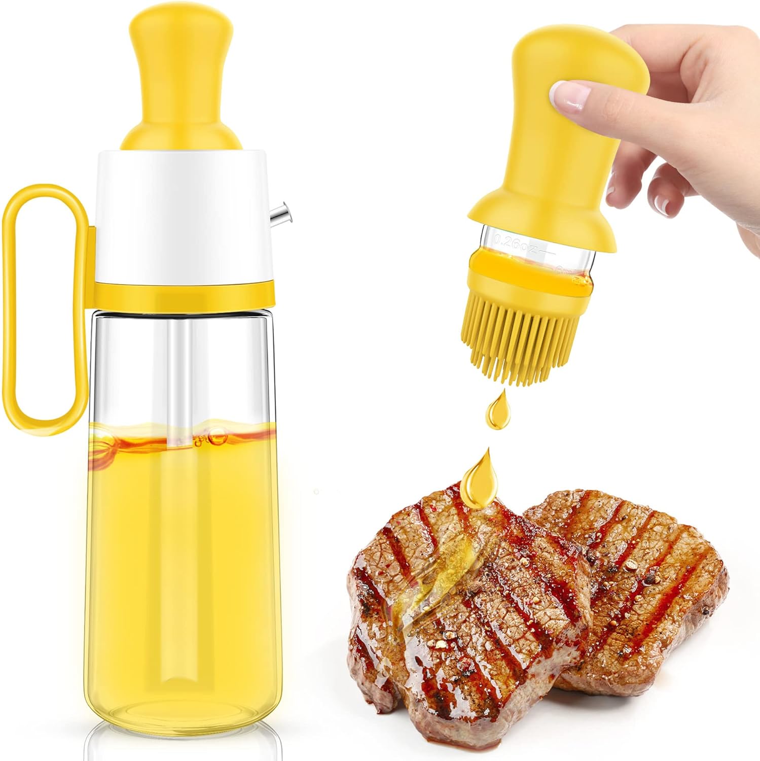 Distributeur d'huile avec pinceau en silicone - Résistant à la chaleur et facile à nettoyer (550 ml, jaune)