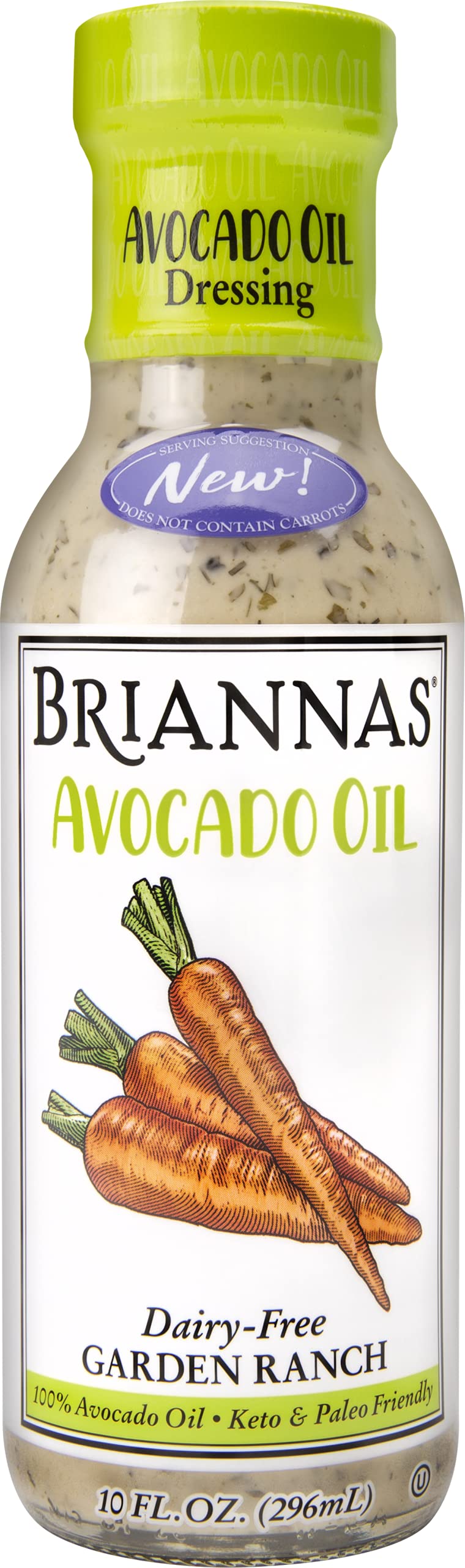 BRIANNAS - Avocado Oil Dairy-Free Garden Ranch Dressing - Nutrient Rich, No Sugar, Keto Friendly Salad Dressing made with 100% Avocado Oil - 10 oz. Bottle