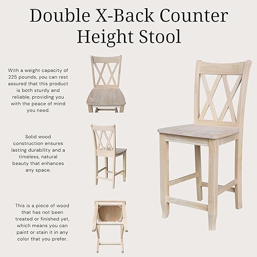Miniatura 26 de IC International Concepts Taburete doble de altura de barra con respaldo en X de madera maciza, madera de parawood real, fácil de montar, 17.91