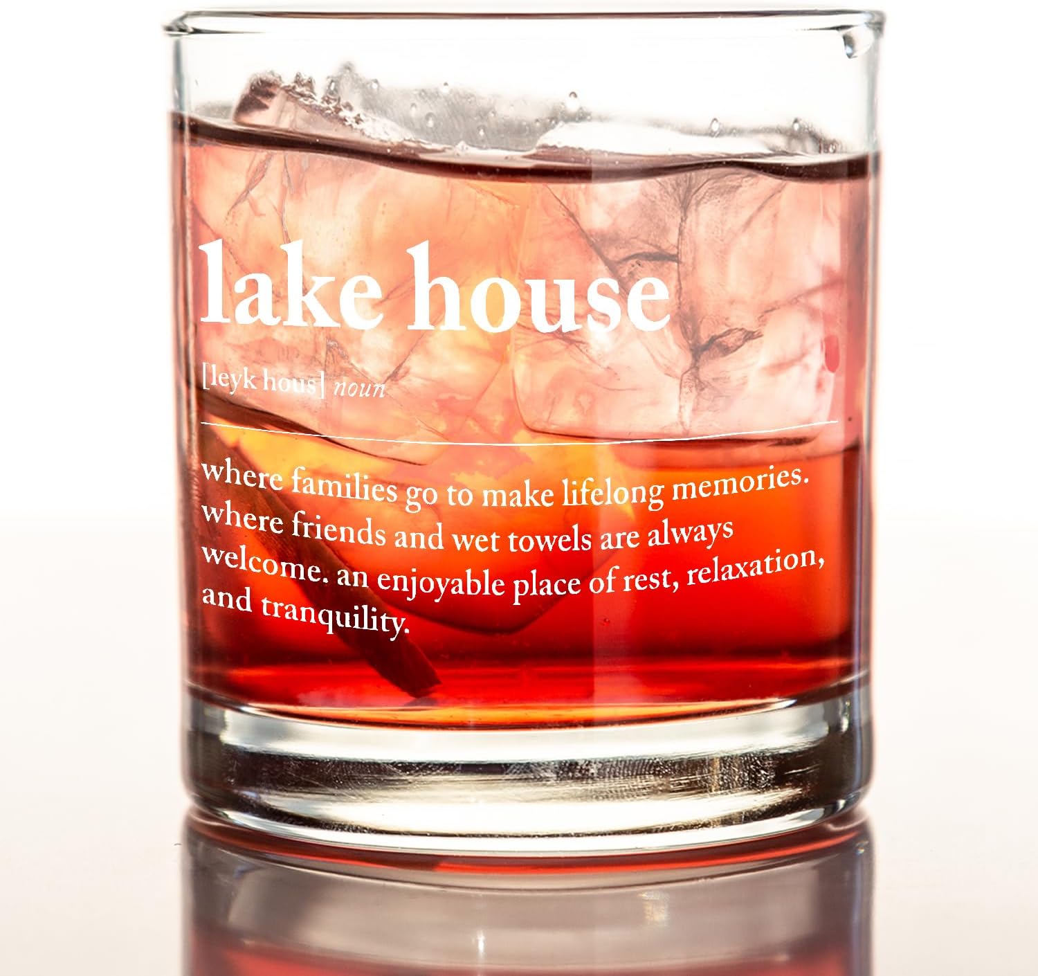 kunlisa Lake House Gifts Decor Whiskey Glasses, Lake Life Gifts for Women Men, 10 oz Drinking Rocks Glasses for Women Men Whisky Cocktail Scotch Bourbon Liquor