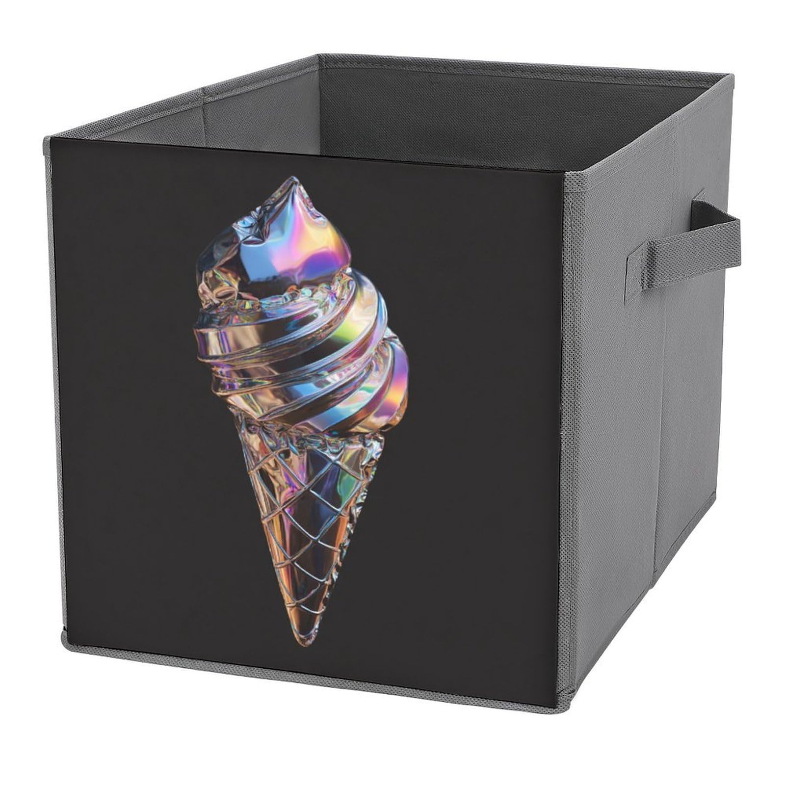 Jubonexis Holographic Style Cone Ice Cream Shape Balloon Cube Storage Bins Storage Cubes Foldable Decorative Fabric Storage Baskets Home Organizers with Handles for Shelves,Closet, 27x27 CM