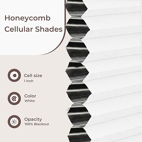 Miniatura 4 de Allesin Persianas celulares opacas de arriba hacia abajo, reducción de ruido, persianas de panal sin cordones, para oscurecer la habitación