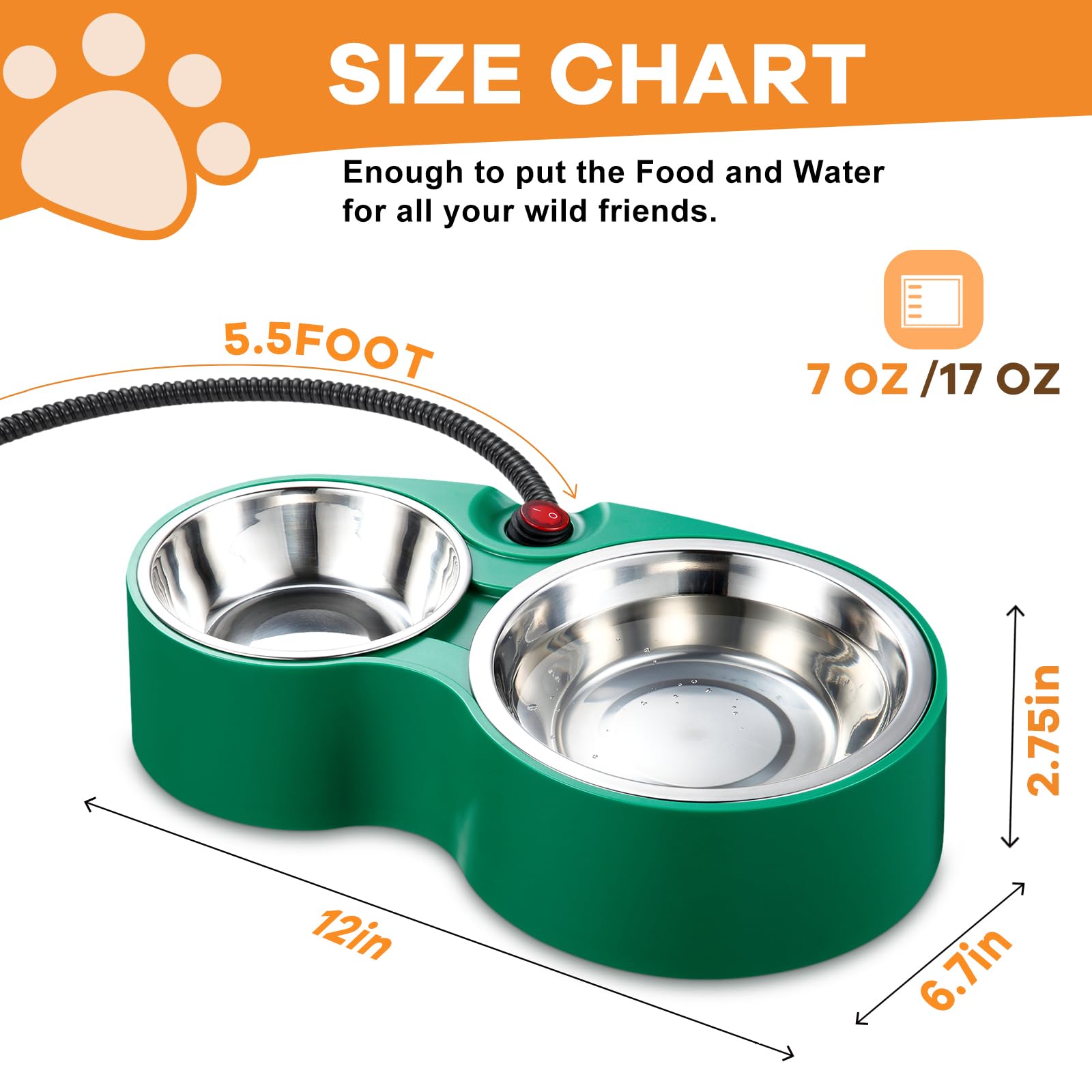 Tazón calefactado para Gatos – Tazón para Mascotas con calefacción al Aire Libre, Cuencos de Agua calentados de Acero Inoxidable, Cuenco de Doble calefacción para Mascotas para estación de