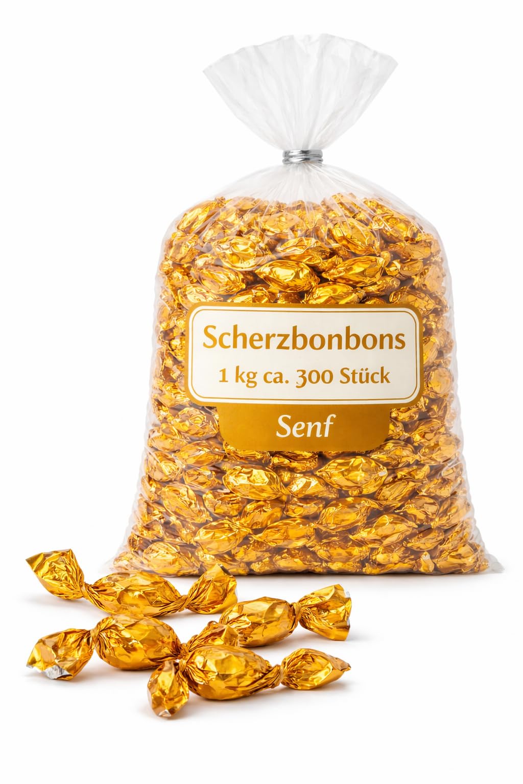 Scherzbonbons 1 KG Großpackung (ca. 300 Stk.) | Wähle deine Sorte: Senf, Pfeffer oder Zungenfärber | Lustige Süßigkeiten | Party Gag, Scherzartikel für Halloween & JGA (Senf)