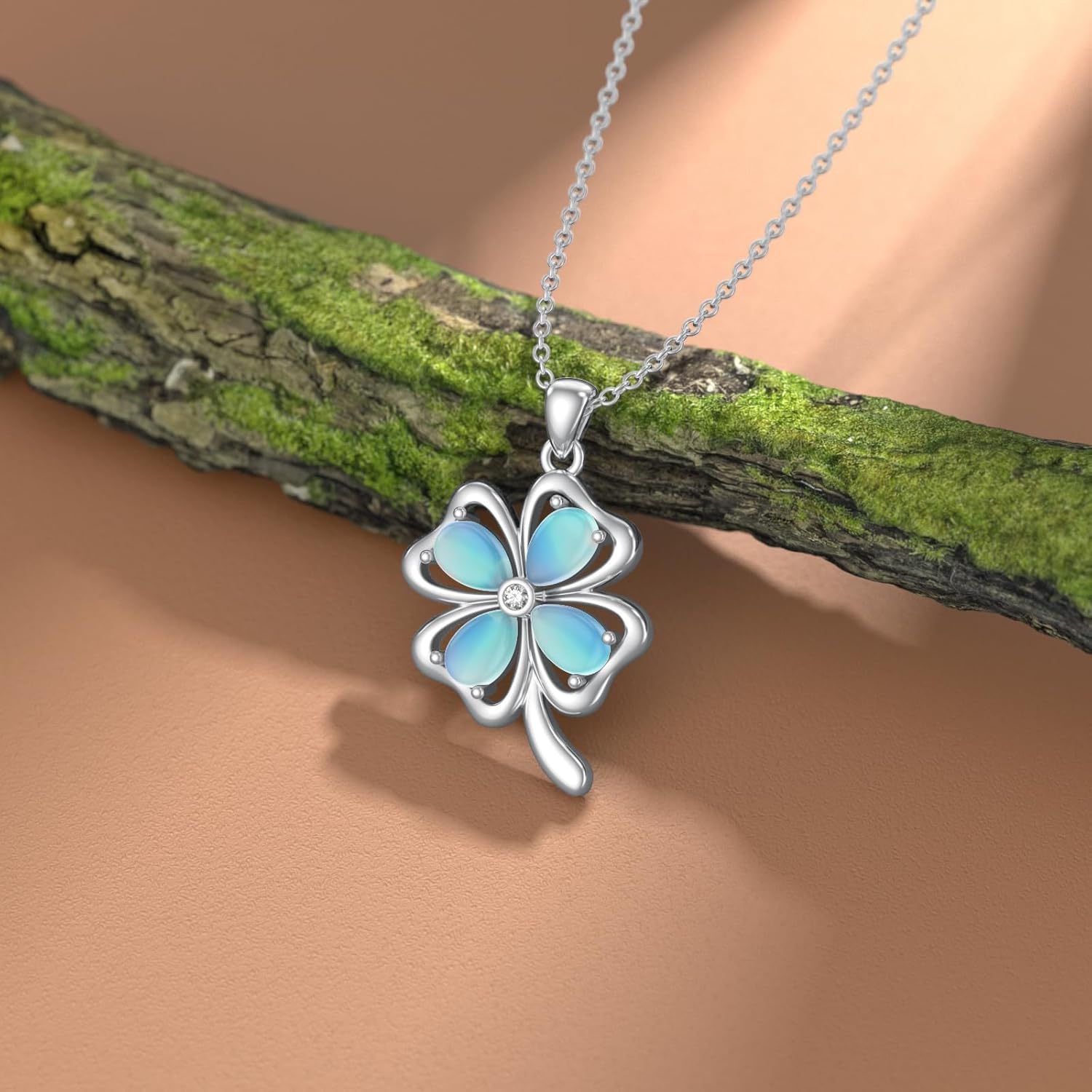 Four Leaf Clover Necklace for Women 925 Sterling Silver Moonstone Lucky Clover Pendant Necklace Moonstone Jewelry Gifts for Mom Wife - Image 5