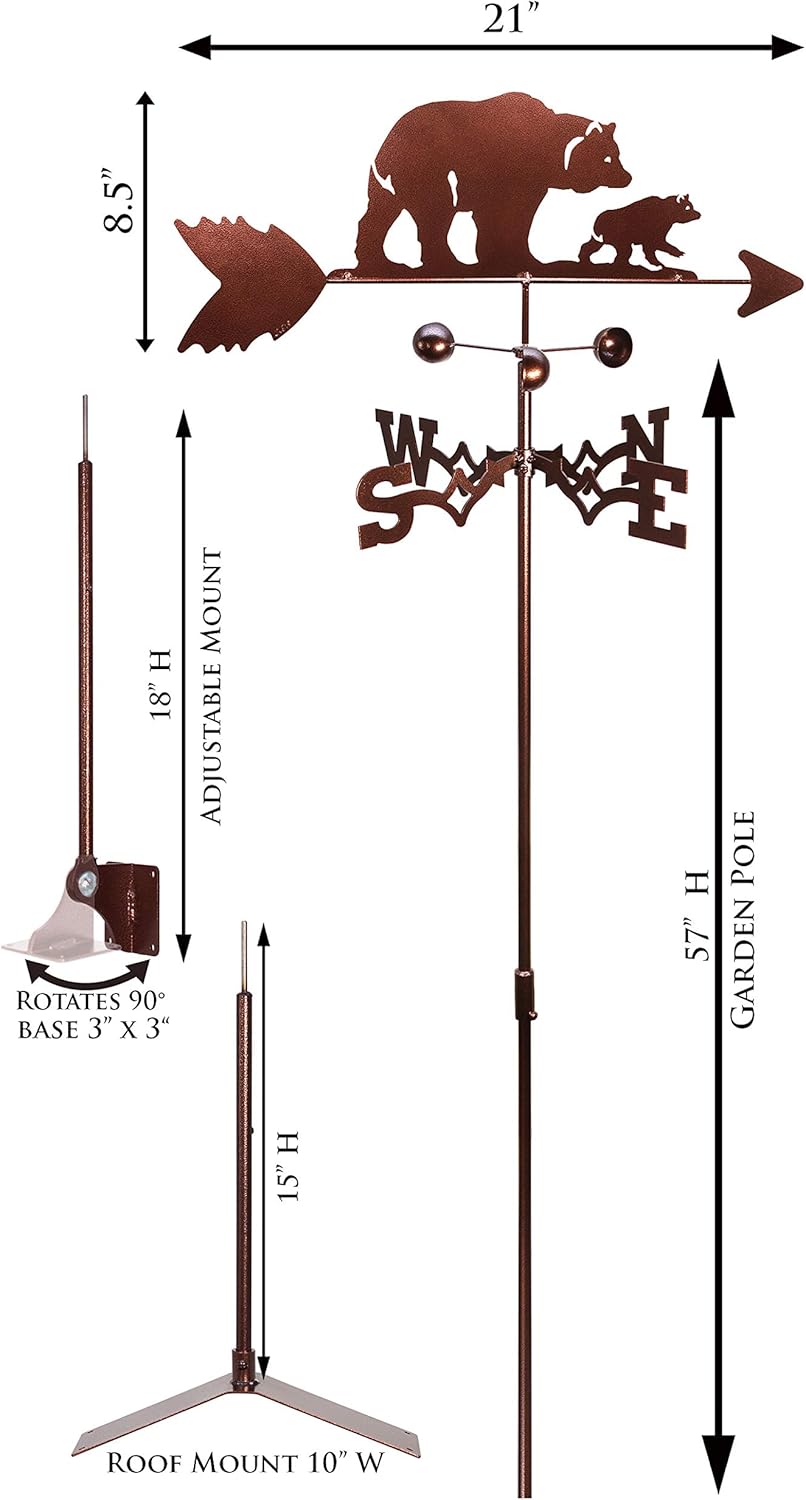 SWEN Products Bear & CUB Weathervane (Adjustable Mount Included)