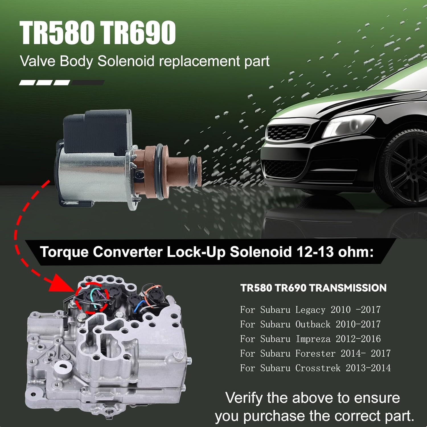926-408 Torque Converter Lock-up Solenoid 12-13 Ohm, Torque Converter Solenoid Fit for Subaru Lineartronic CVT TR580 TR690 31825AA050 31825AA051 31825AA052, Brown Lock-Up Car Solenoid