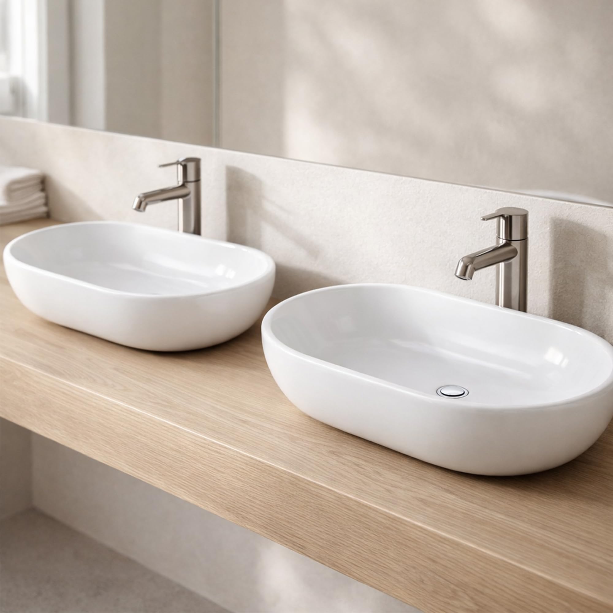 NEG Waschbecken Uno34A ovale Aufsatz-Waschschale 60x43x14,5cm | Extra groß, Schmaler Rand, Nano-Beschichtung