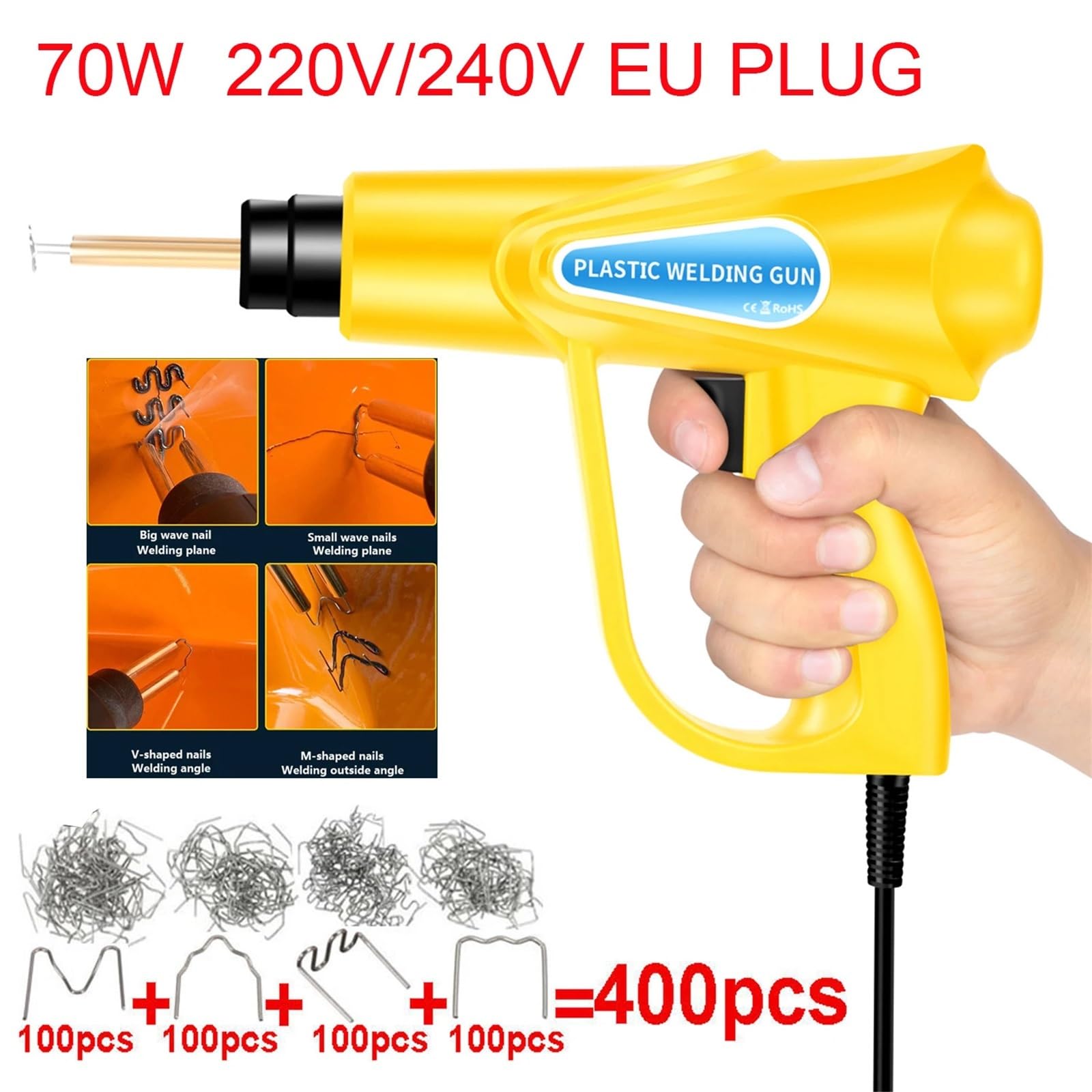 Zgrzewarka do plastiku Lutownica z pistoletem termicznym do spawania tworzyw sztucznych, zszywki do lutowania zderzaków, zestaw narzędzi do naprawy samochodów Maszyna do zszywaczy na gorąco(Set 2)
