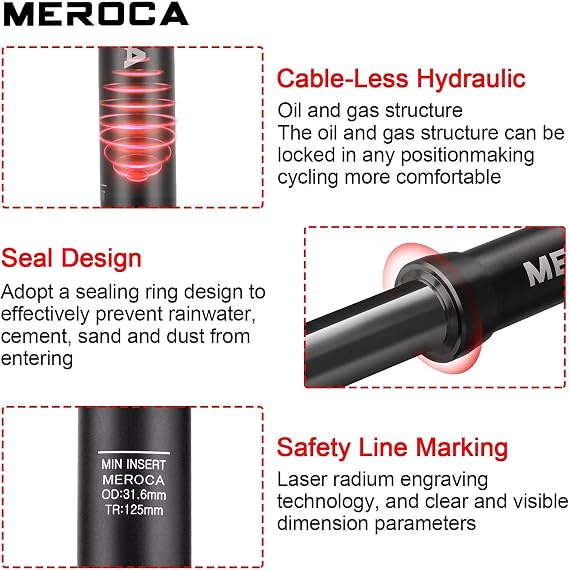 MEROCA Upgraded Speed Up 27.2mm/30.9mm/31.6mm Cable-Less Hydraulic Dropper Seatpost, 100mm/125mm Travel Dropper Post for MTB/E-Bike/Road Bike