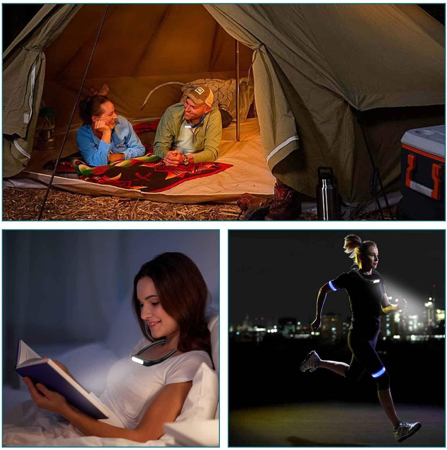 Luz de lectura para el cuello, brillo ajustable con 3 opciones de color, brazos flexibles para leer, hacer manualidades y actividades nocturnas