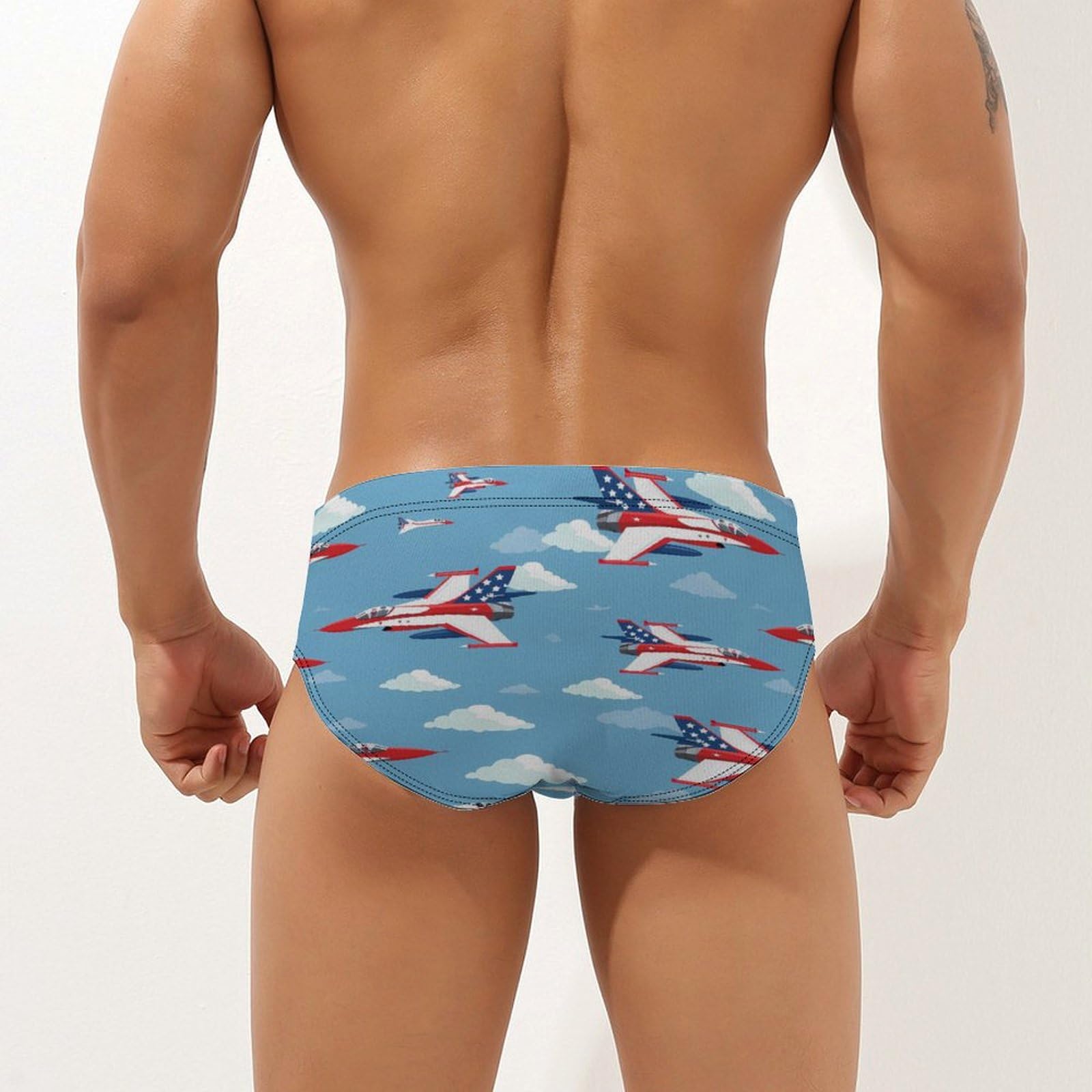 USA Fighter Planes Mens Swim Briefs Bikini Swimwear Print Beach Shorts Sexy Swimsuit S