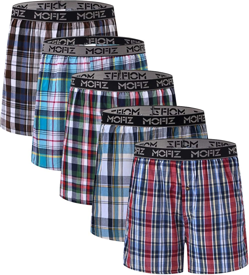 JINSHI Men's Boxer Shorts Underwear Cotton Plaid Lounge Relaxed Shorts Soft Classic Fit Button Fly Loose Fit Boxers
