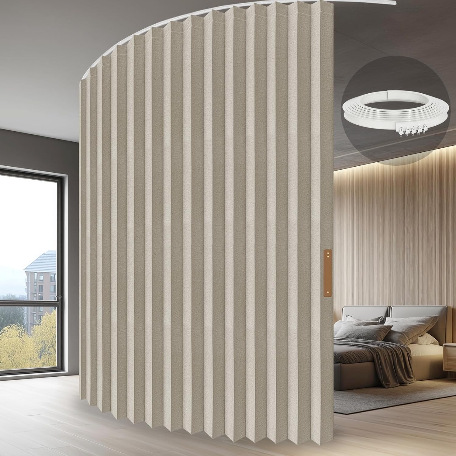 JILRON Vorhang für Raumabtrennung mit Deckenmontage 100% Lichtschutz Akkordeon-Optik für Schlafzimmer Wohnzimmer Raumecke