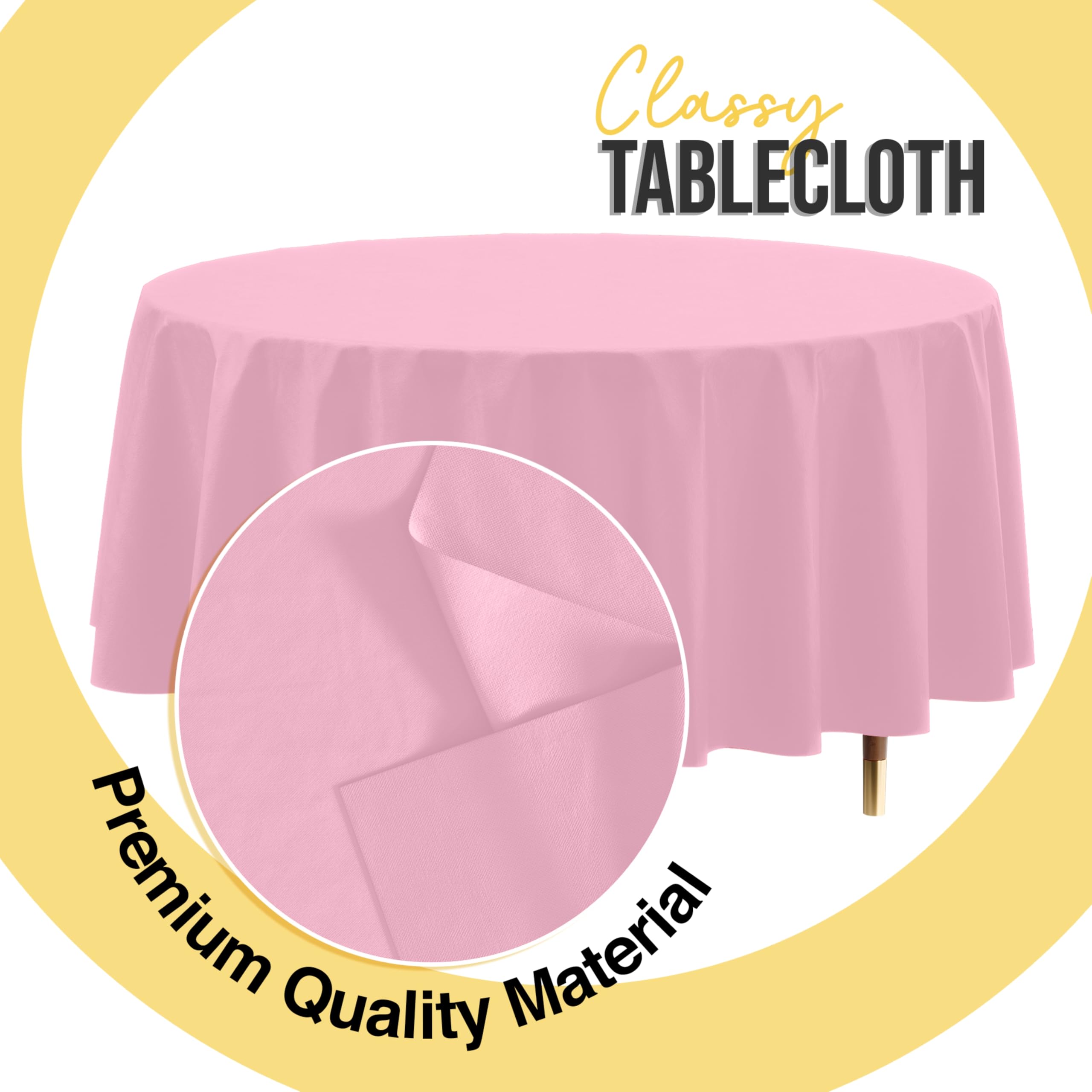 Exquisite 66% Thicker Premium Pink Round Tablecloth 0.5 Mil 6 Pack Plastic Table Cloth 84 Inch Round Plastic Tablecloth Won't Tear Easily Like Cheap Thin Brands - Image 4