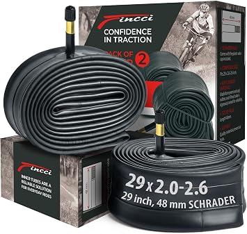 Fincci 29 x 2.1/2.2/2.3/2.35/2.4/2.5/2.6 Inch Bike Inner Tubes 29 inch Bike Tire Tube with 48mm Presta or Schrader- 29 Bike Tube Butyl Rubber for Mountain & Hybrid & E Bikes Pack of 2