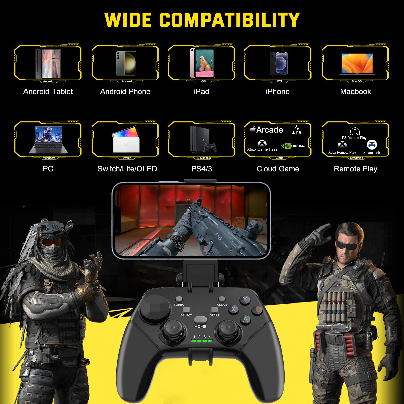 Joso Controller di gioco mobile wireless per iOS, Android, iPad, tablet, PC, controller del telefono per iPhone 14/13/12/11, Galaxy S22/21, telefoni Android, COD Mobile, Genshin Immpact, Cloud Gaming
