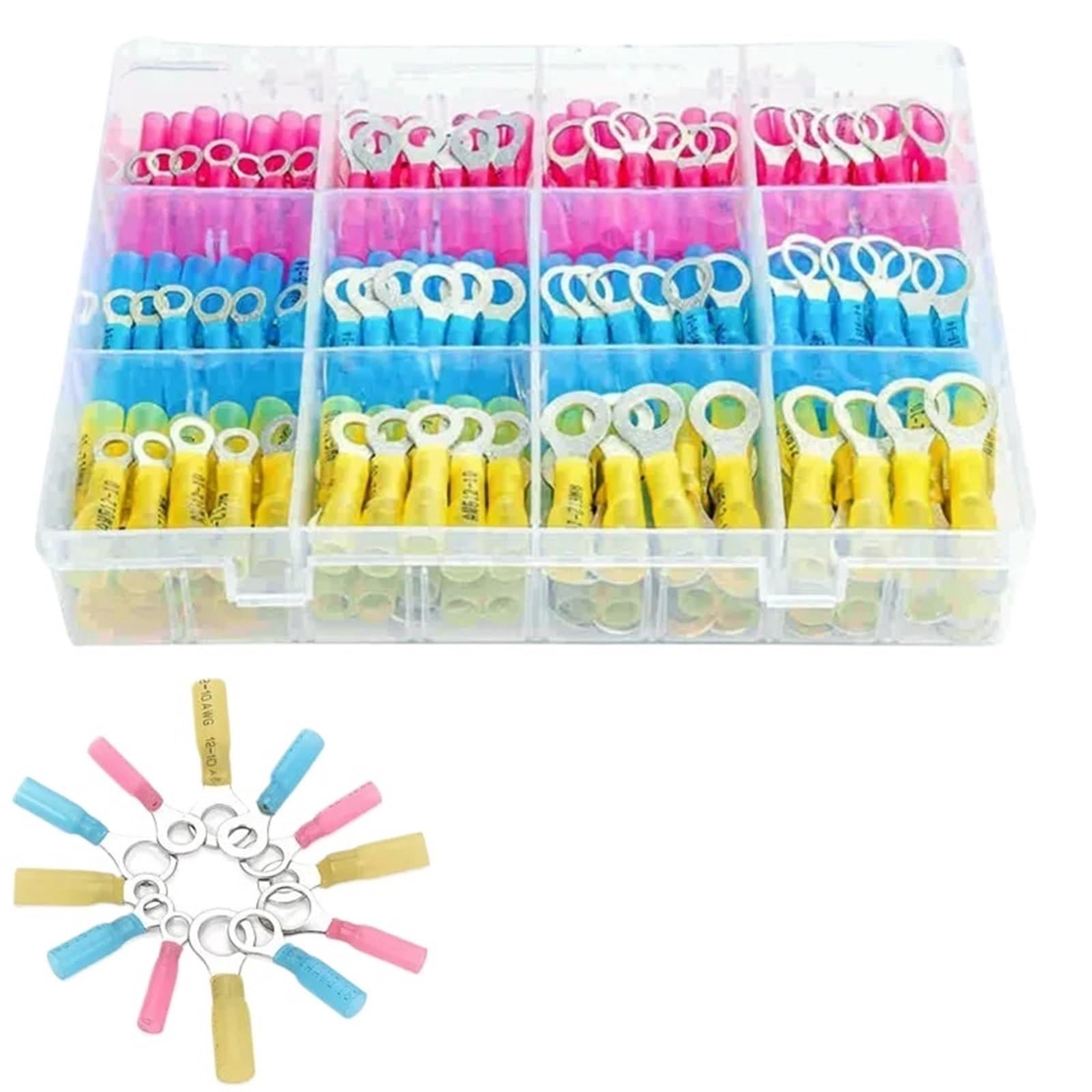 Ciopljhkl One Color 180Pcs M5 M6 M8 M10 Ring Lug Heat Shrink Insulated Waterproof Electrical Wiring Crimp Terminals 22-10Awg For Home,Factory,Cars,Ship