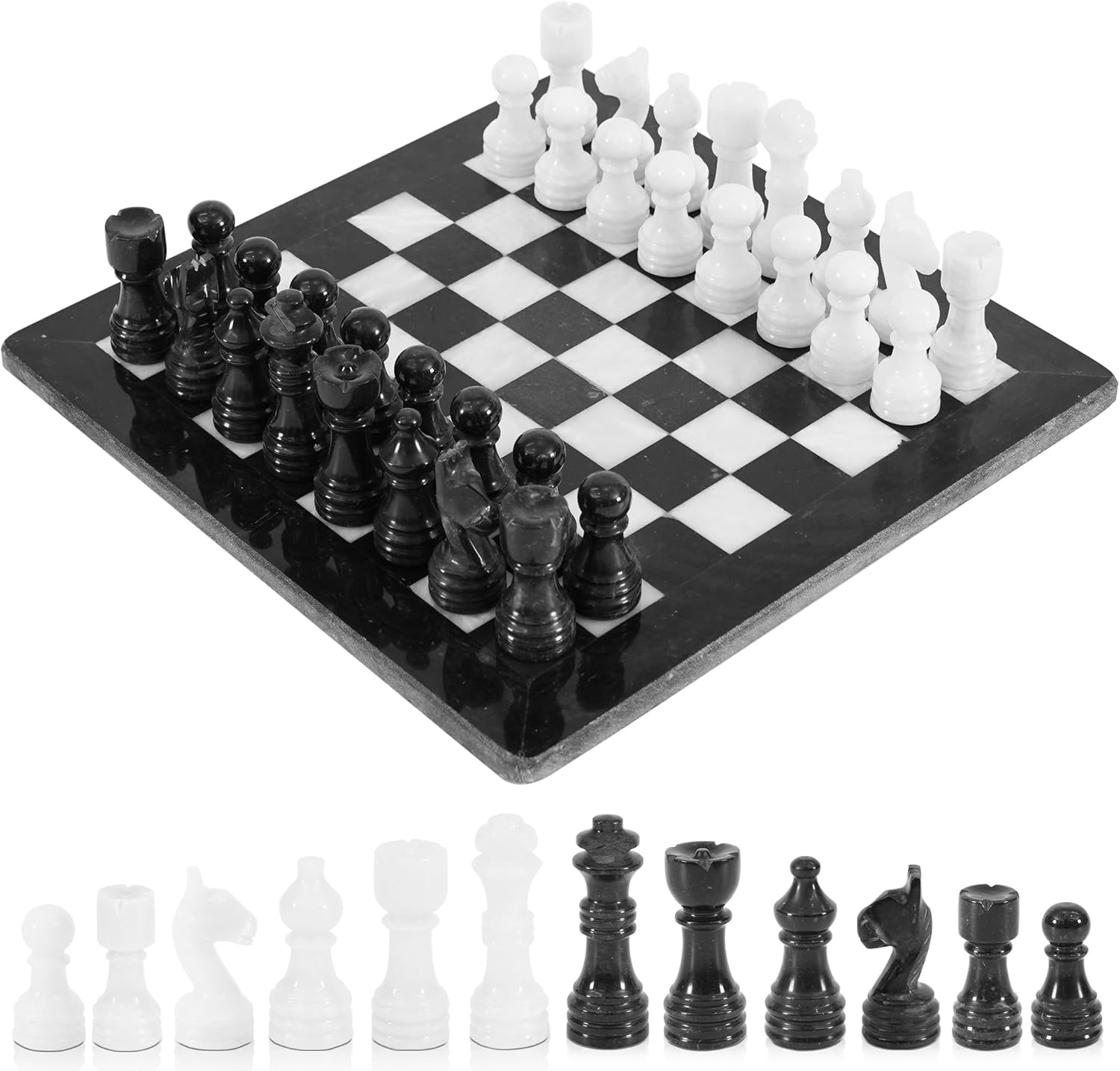 Radicaln Marble Chess Set 12" Inches Black & White Handmade Classic Board Games for Adults, Luxury Marble Chess Board & 32 Pieces, Adult Board Game