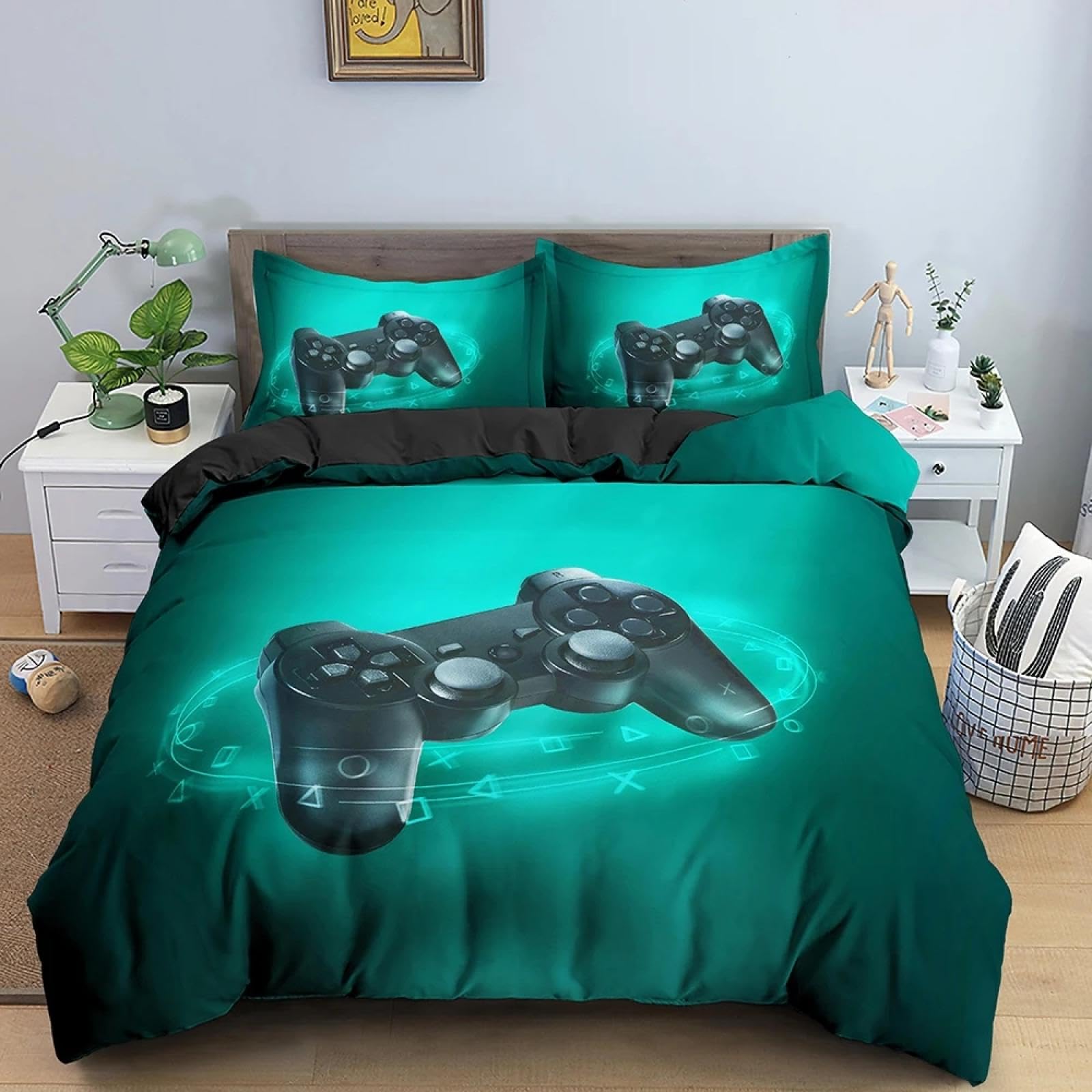 Housse de couette imprimée 155x220 anti-plis et facile à laver pour lit de gamer