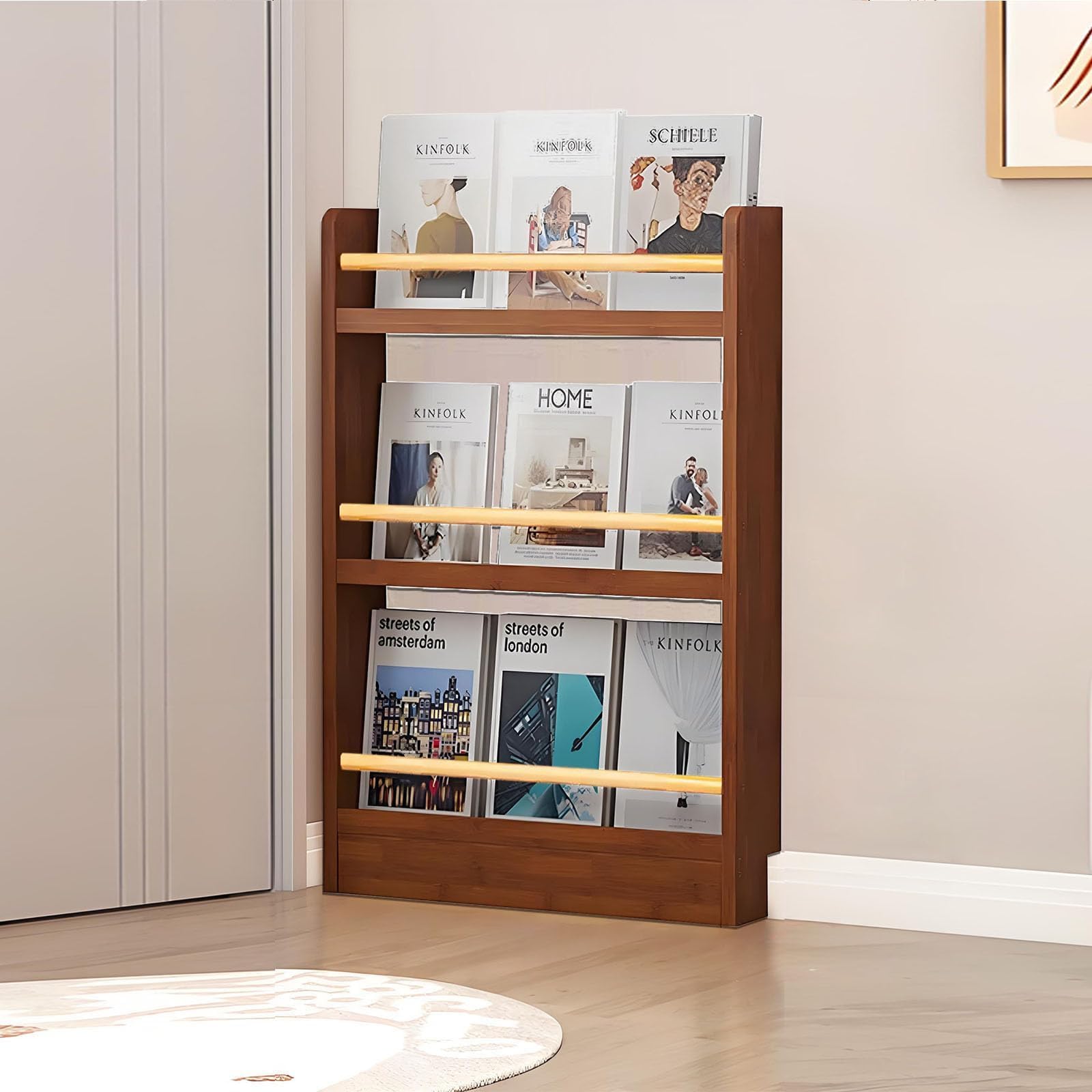 Wooden 3/4/5/6 Tier Behind The Door Bookshelf, Tall Narrow Floor Standing Bookcase, Space-Saving Storage Organizer for Books, Bedroom, Living Room, Office Brown 31.5x3.9x35.0