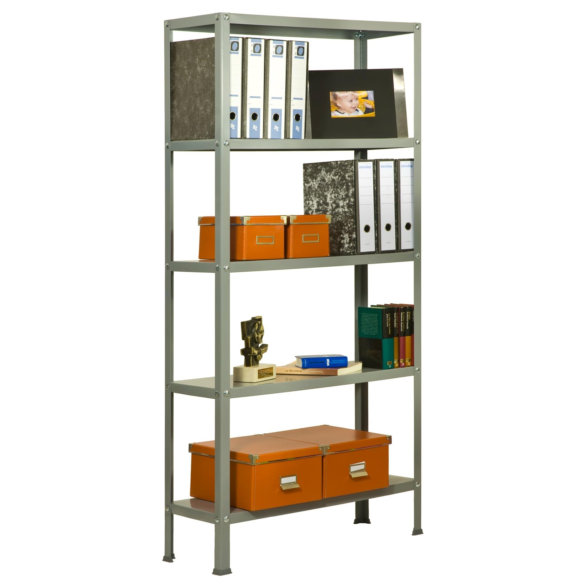 Simon Rack Librería Estanteria Salon, 1800x800x300 mm, 5 Alturas, Estilo Industrial, Metálica, Gris - Simon Home