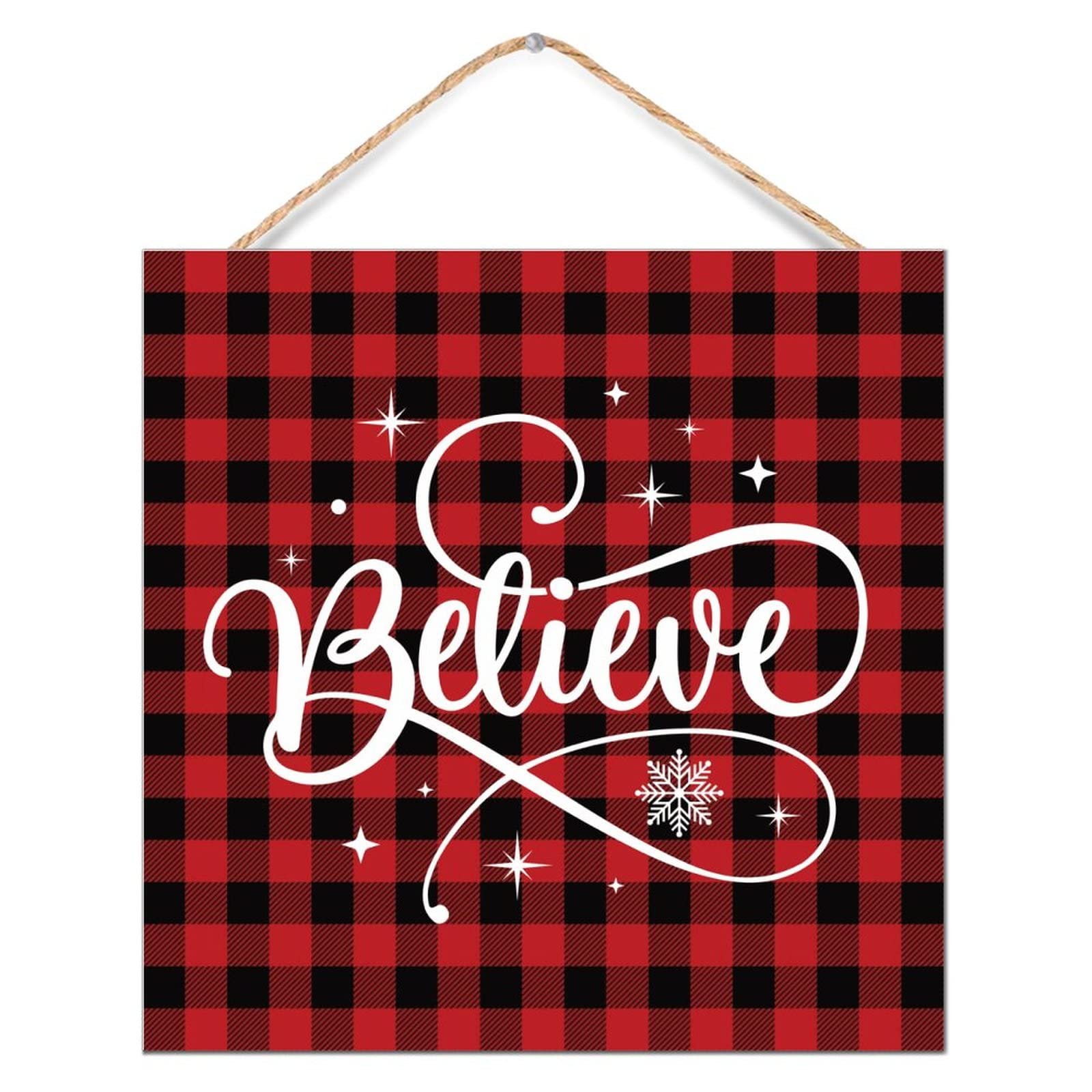 Panneau mural en bois Believe de noël rétro pour porche et maison 30cm