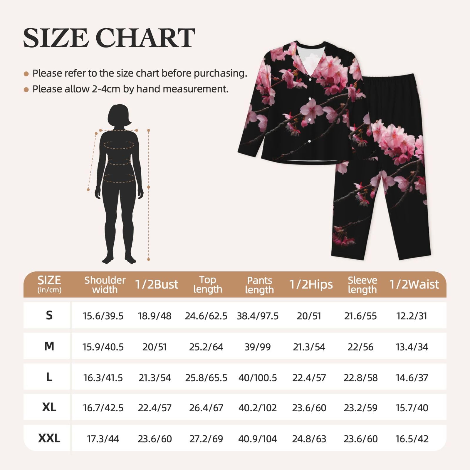 Pigiama a maniche lunghe da donna con stampa di fiori di ciliegio giapponesi set da notte accogliente abbigliamento da notte loungewear quotidiano
