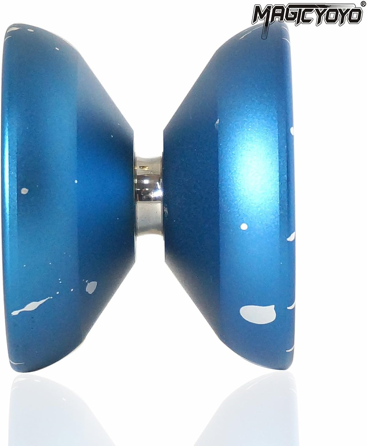 MAGICYOYO Professional Shark Honor N12 Spinning Yoyo,Sand Blasted Finish Yo-yo with 12 Yoyo Strings+Bag+Yo YO Glove (Blue with White)