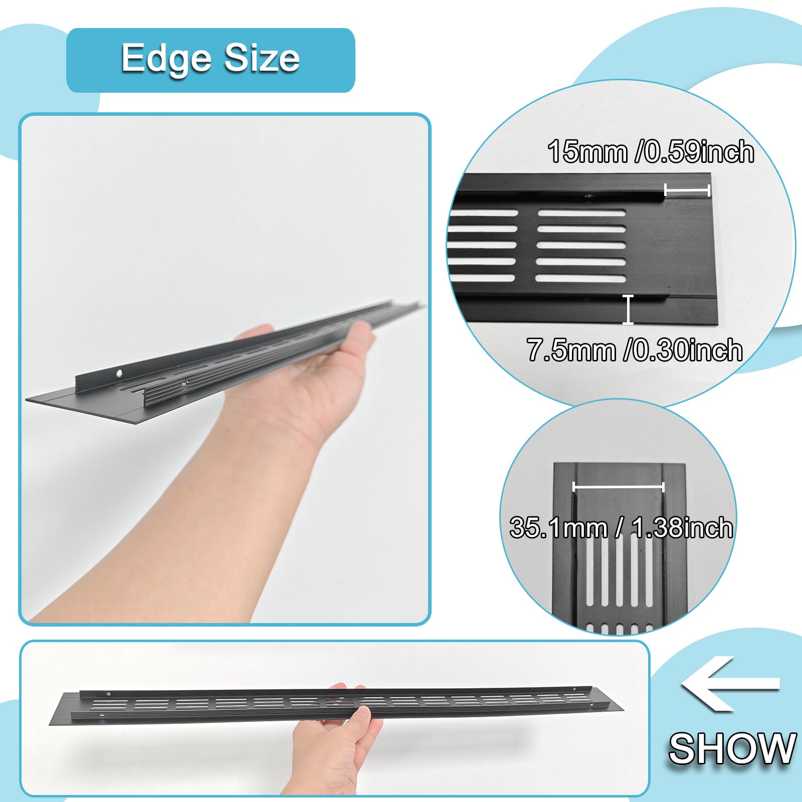 YGCQFH 2 Pack 600mm x 50mm Black Air Vent Grille Cover Aluminum Alloy Kitchen Air Vent Cover Cupboard Vents - Image 3