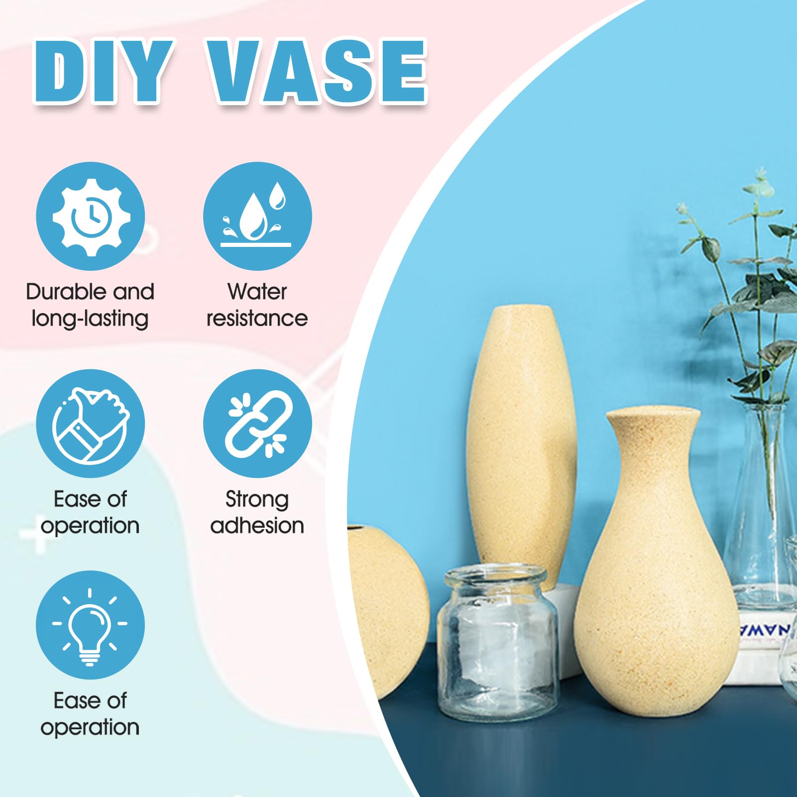 ALLONY Mozaïek Knutselset – Vaas Met Stenen, Lijm, Voegmiddel, Handschoenen, Spons En Touw – Voor Glas, Keramiek En Metaal – Creatief Doe-het-zelf