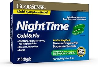 GoodSense Nighttime Cold & Flu Softgels, Relieves Aches and Pains Related to Cold & Flu, 24 Count (Pack of 1)