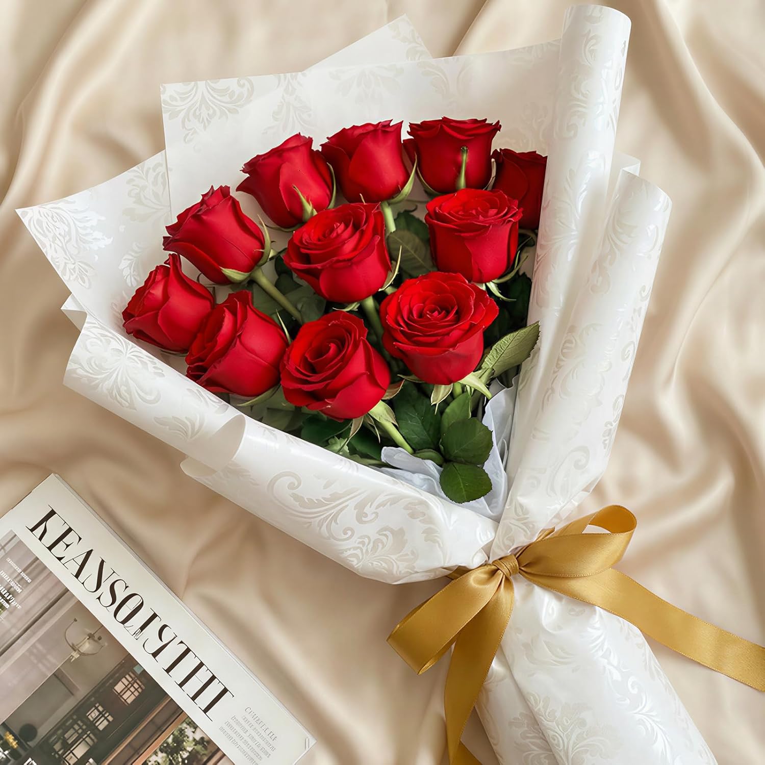 Lifewit Classic Red Artificial Roses Flowers, Faux Long Stem Silk Roses Bulky for DIY Wedding Bouquets Decoration, Centerpieces Arrangements, Velentine,12 Pcs - Image 9