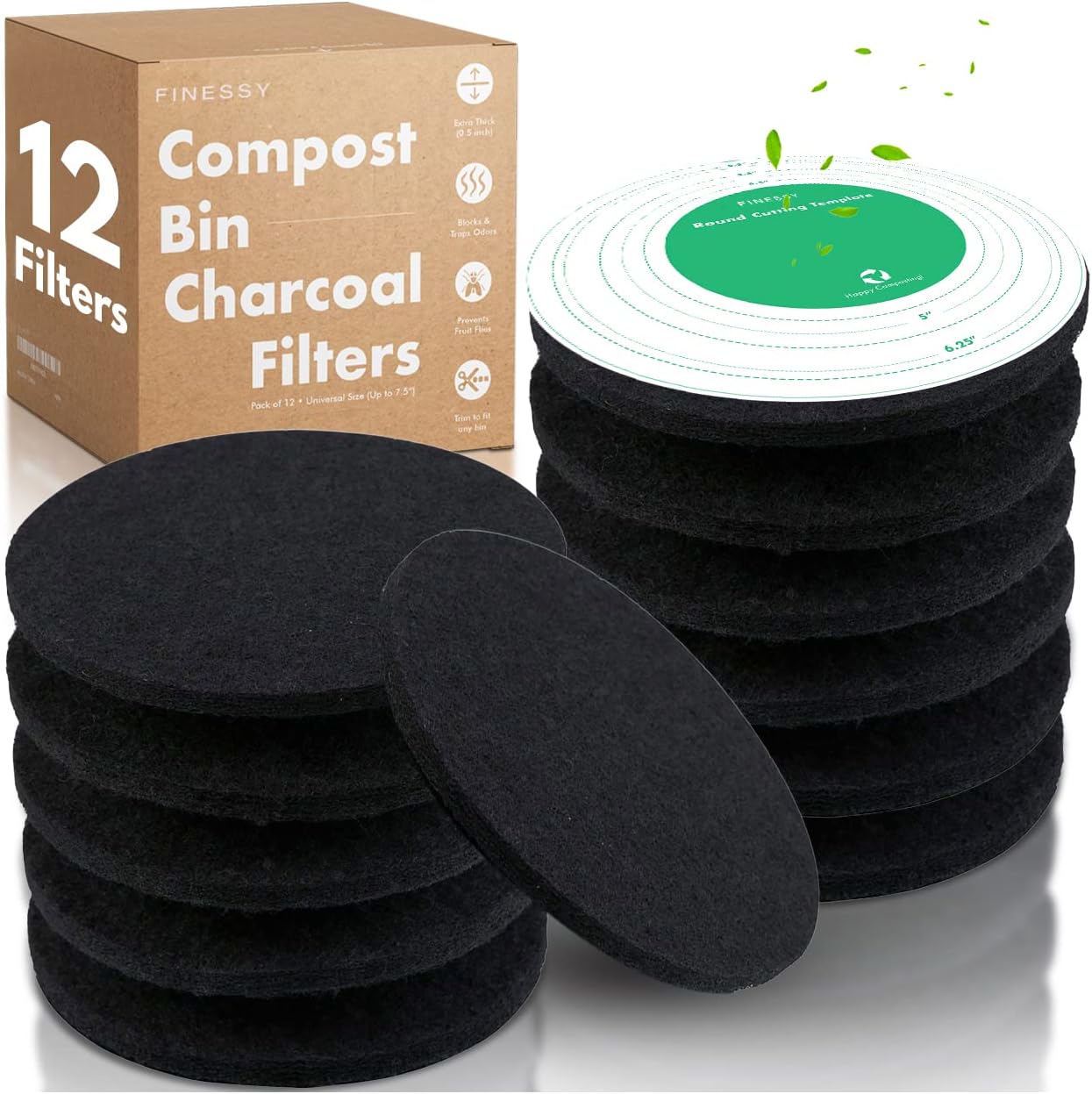 Compost Bin Kitchen Charcoal Filter, 12 Pack Charcoal Filters for Compost Bucket, Kitchen Compost Bin Countertop Filters, Compost Filters for Countertop Bin, Countertop Compost Bin Filters Charcoal